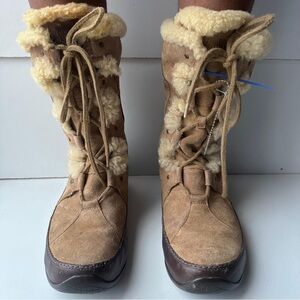 The North Face Women's Suede Faux Fur Trim Lace Up Winter Boots Brown Size 9.5